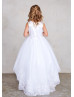 Illusion Neck Beaded Lace Tulle High Low Flower Girl Dress